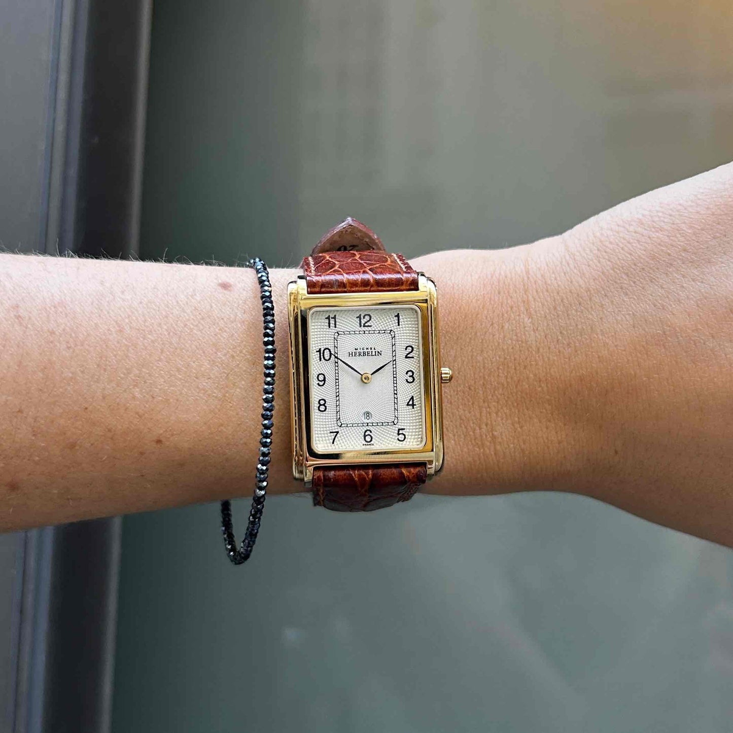 Michel Herbelin Watch: Vintage Ladies 90s Golden White Guilloche Dial - NOS
