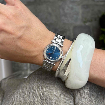 Michel Herbelin Newport: Vintage Ladies 2000s Silver with Blue Sunburst Dial