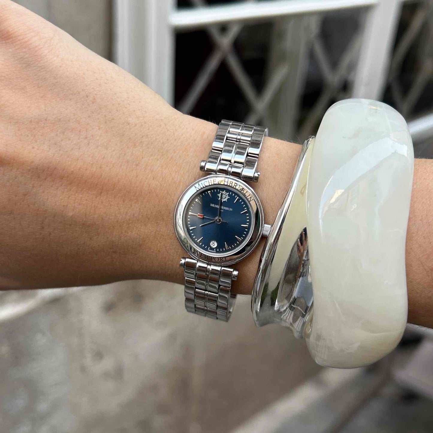 Michel Herbelin Newport: Vintage Ladies 2000s Silver with Blue Sunburst Dial