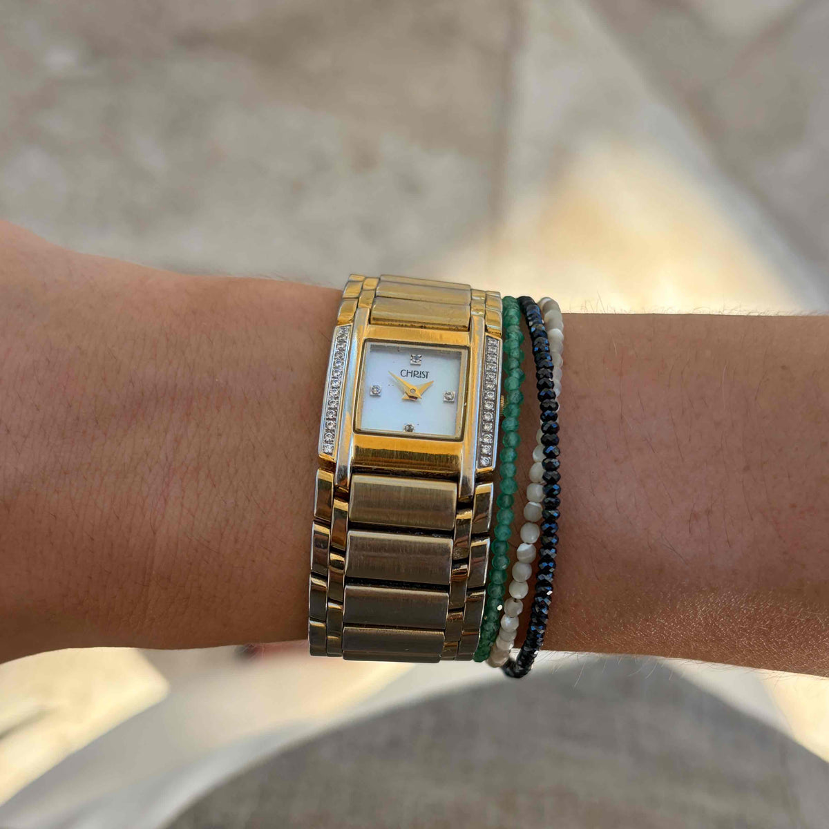 Christ Cocktail Watch: Ladies Mother of Pearl Dial 90s Gold Diamond Set