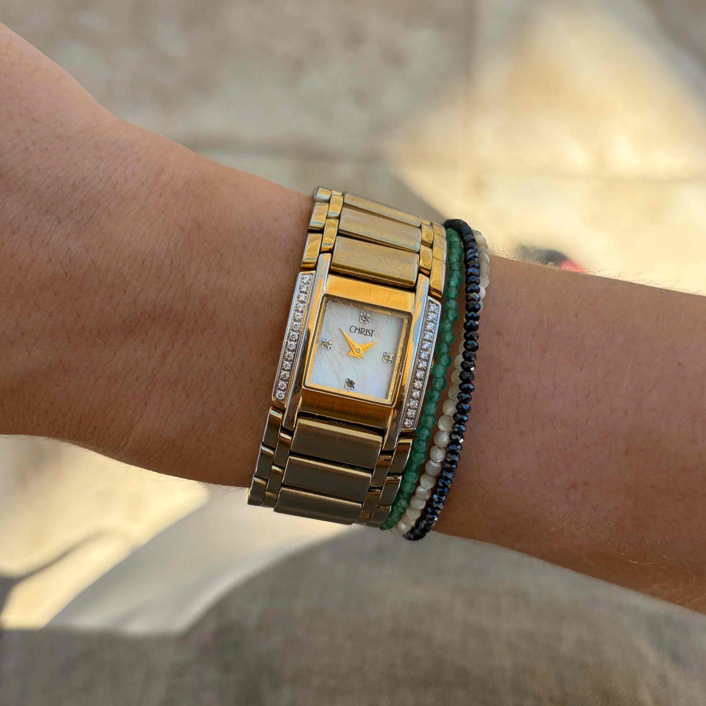 Christ Cocktail Watch: Ladies Mother of Pearl Dial 90s Gold Diamond Set