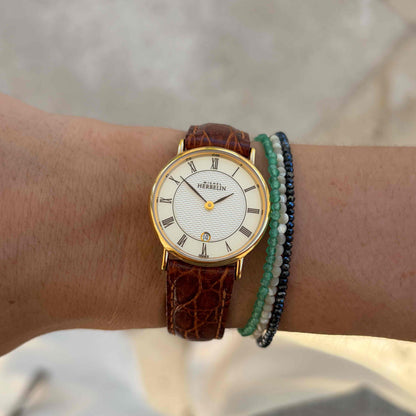 Michel Herbelin Watch: Ladies 90s Golden White Guilloche Dial - NOS
