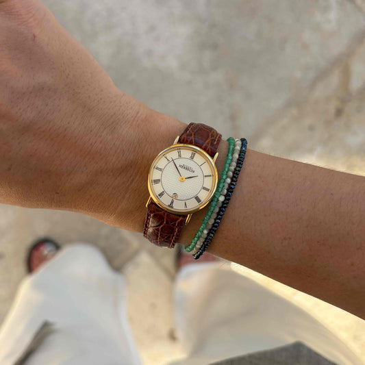 Michel Herbelin Watch: Ladies 90s Golden White Guilloche Dial - NOS