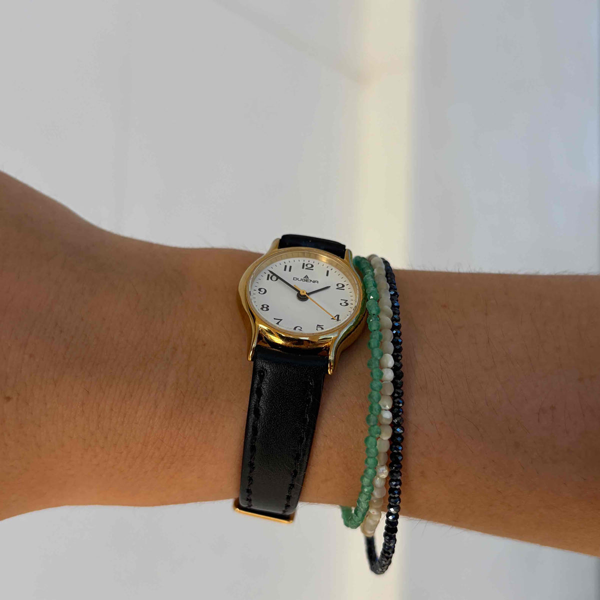 Dugena Cocktail Watch: Ladies Dainty 90s Gold with White Dial