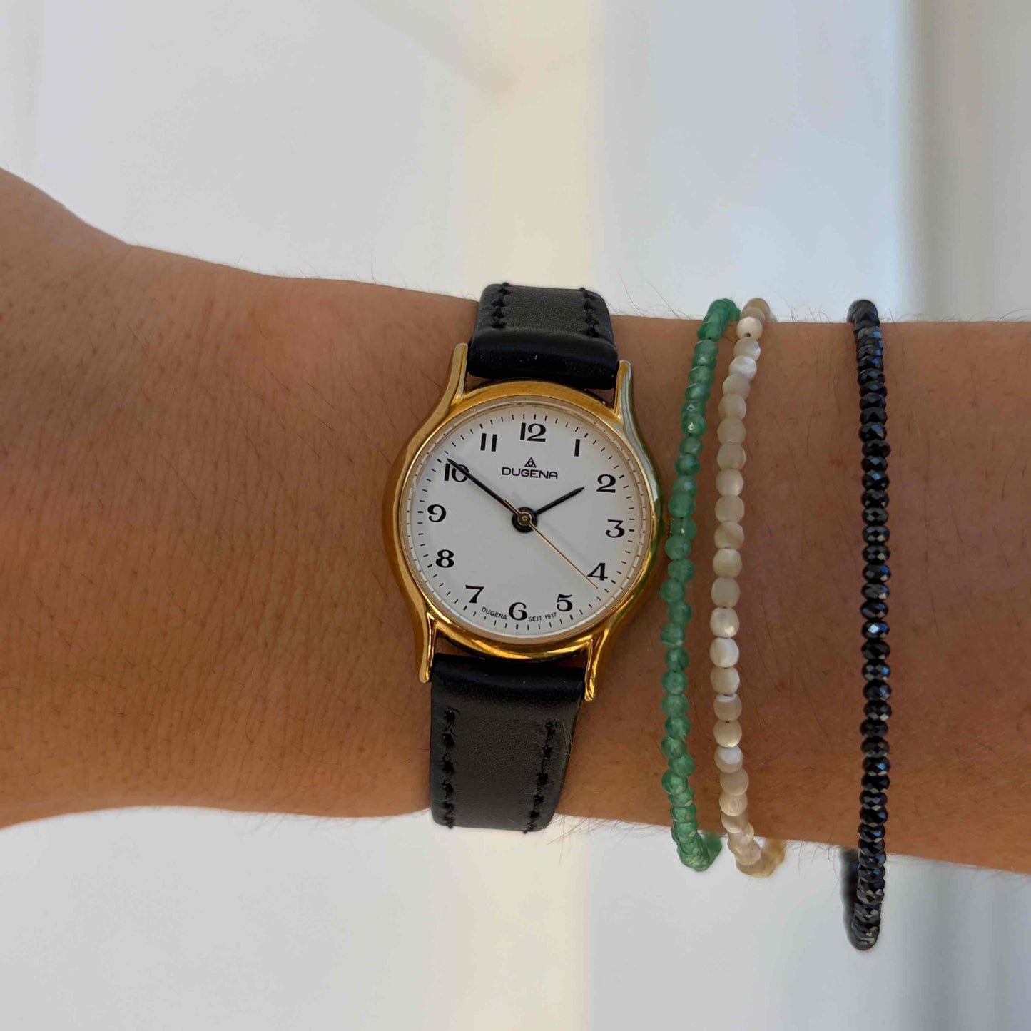 Dugena Cocktail Watch: Ladies Dainty 90s Gold with White Dial