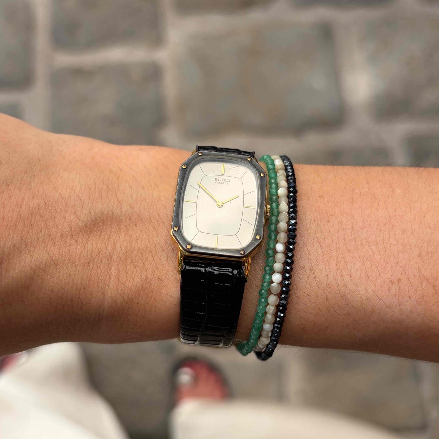 Seiko Vintage Tank: Ladies Watch 80s Two-Tone Gold and Gray Dial