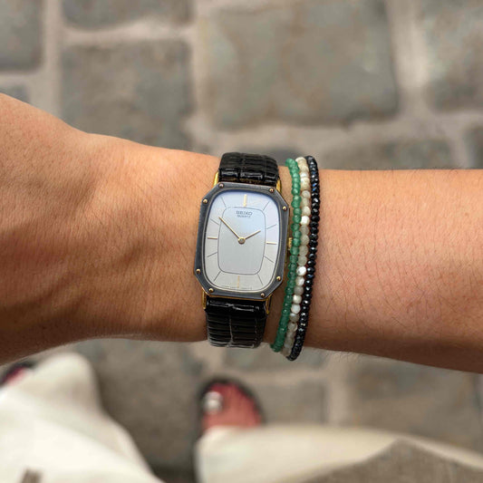 Seiko Vintage Tank: Ladies Watch 80s Two-Tone Gold and Gray Dial