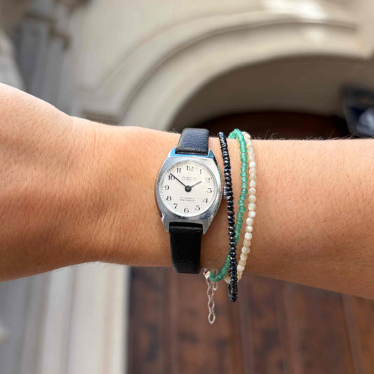 Osco Dainty Watch: Vintage Ladies 80s Mechanical Silver Dial Arabic Numerals