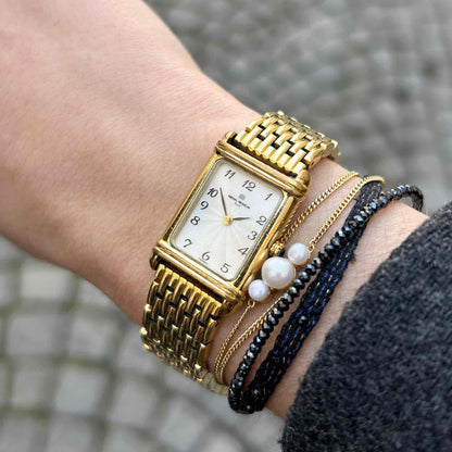 Michel Herbelin Tank: Vintage Ladies Cocktail Watch 90s Golden Roman Dial