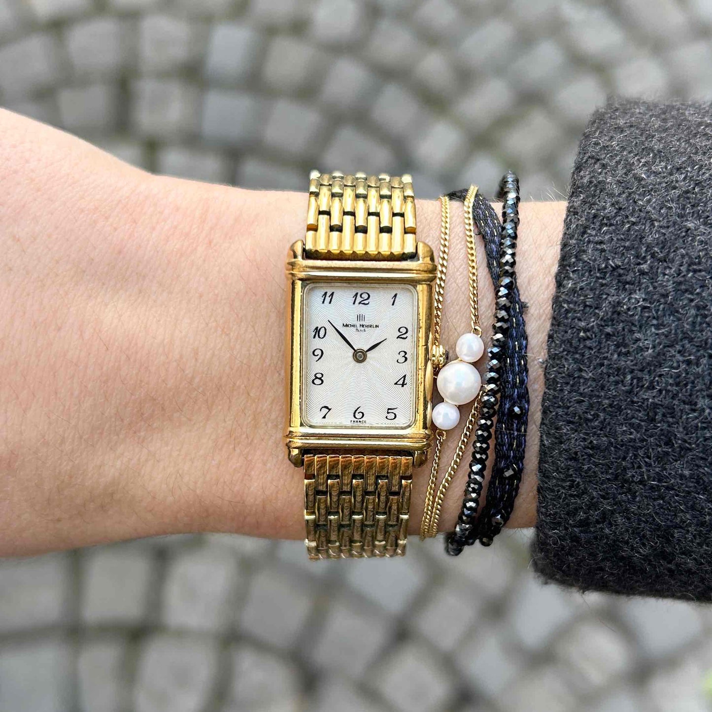 Michel Herbelin Tank: Vintage Ladies Cocktail Watch 90s Golden Roman Dial