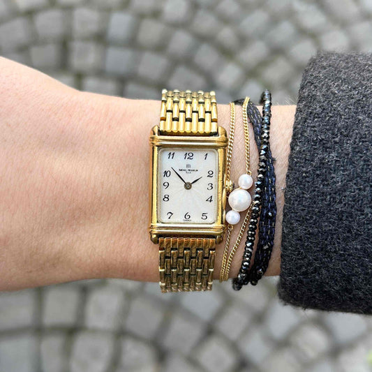 Michel Herbelin Tank: Vintage Ladies Cocktail Watch 90s Golden Roman Dial