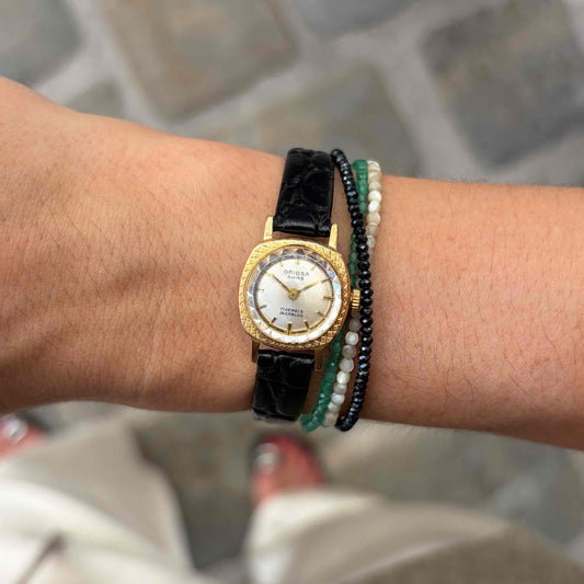 Oriosa Cocktail Watch: Ladies 70s with Faceted Glass Mechanical Gold