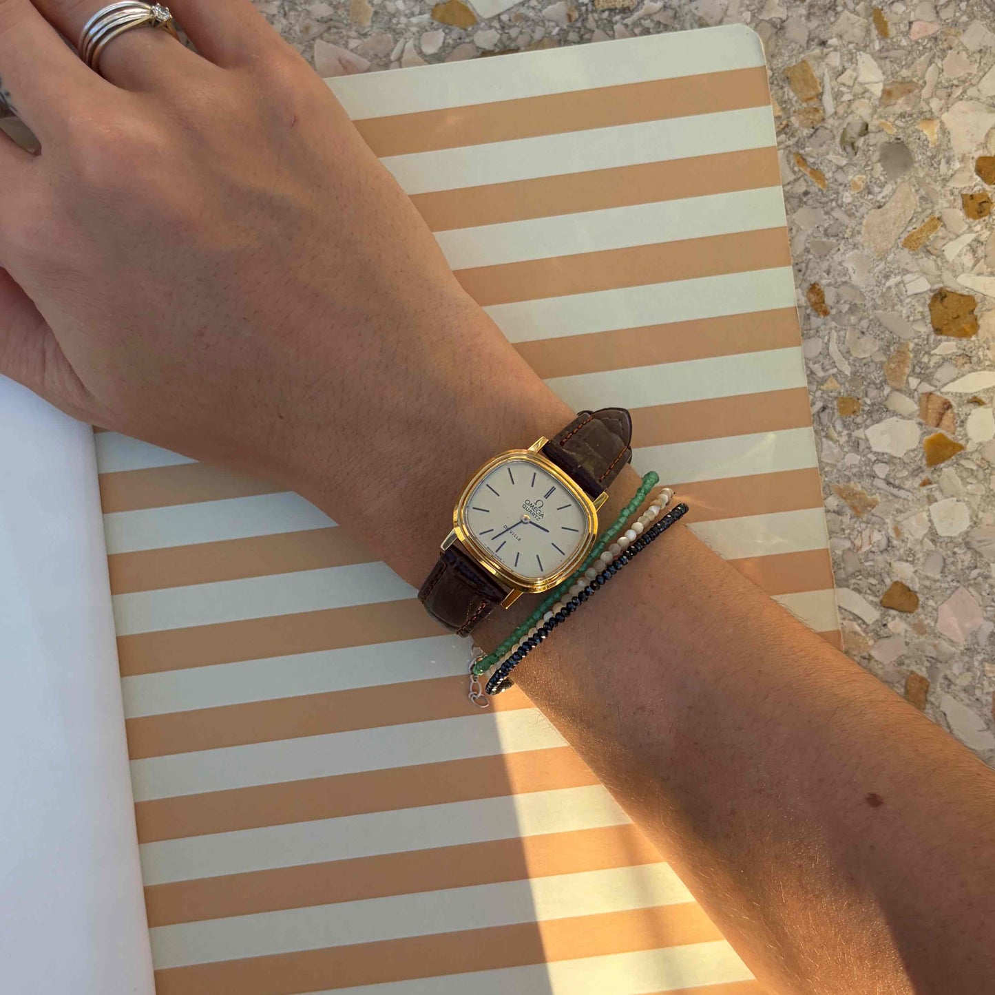 Omega De Ville: Vintage Ladies Cushion Case 80s Gold Dial Quartz