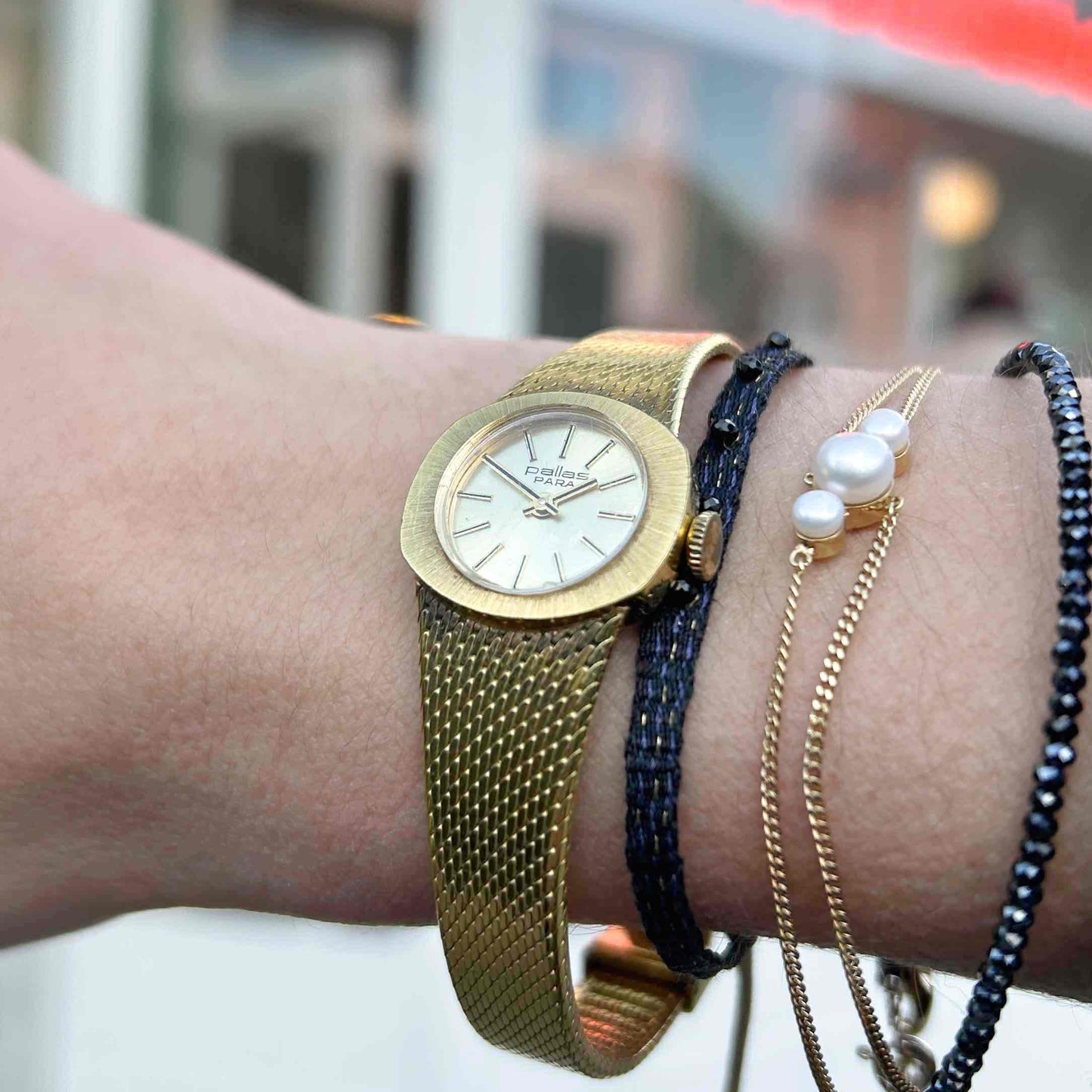 Pallas Cocktail Watch: Ladies 70s Mechanical White Sunburst Dial