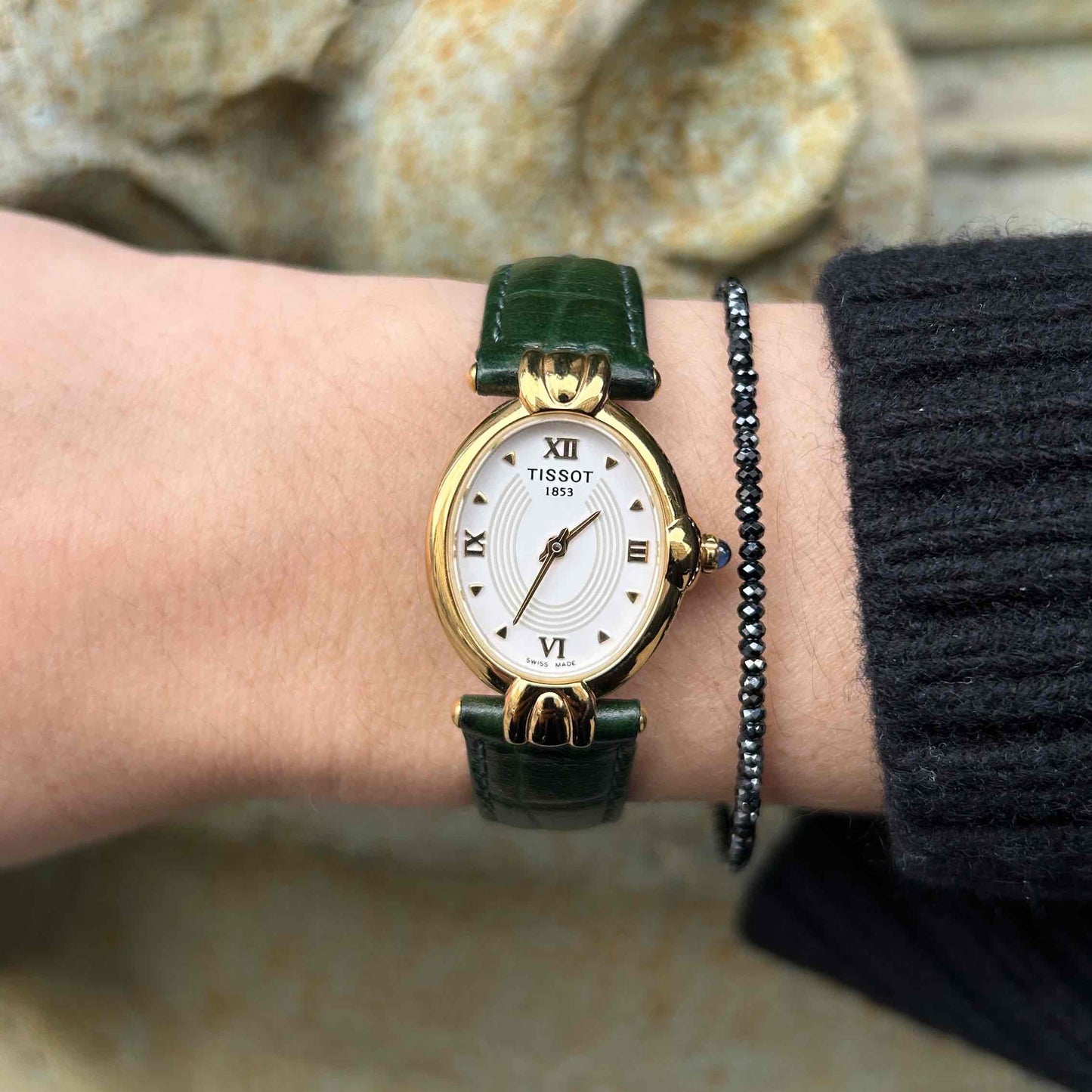 Tissot Ellipse Watch: Ladies Vintage 90s White Structured Dial - NOS