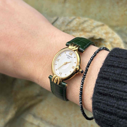 Tissot Ellipse Watch: Ladies Vintage 90s White Structured Dial - NOS