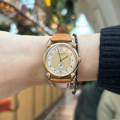 Quasar Vintage Watch: Art Deco Ladies Golden Watch 80s Small Seconds