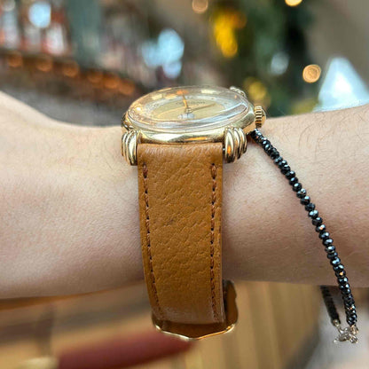 Quasar Vintage Watch: Art Deco Ladies Golden Watch 80s Small Seconds