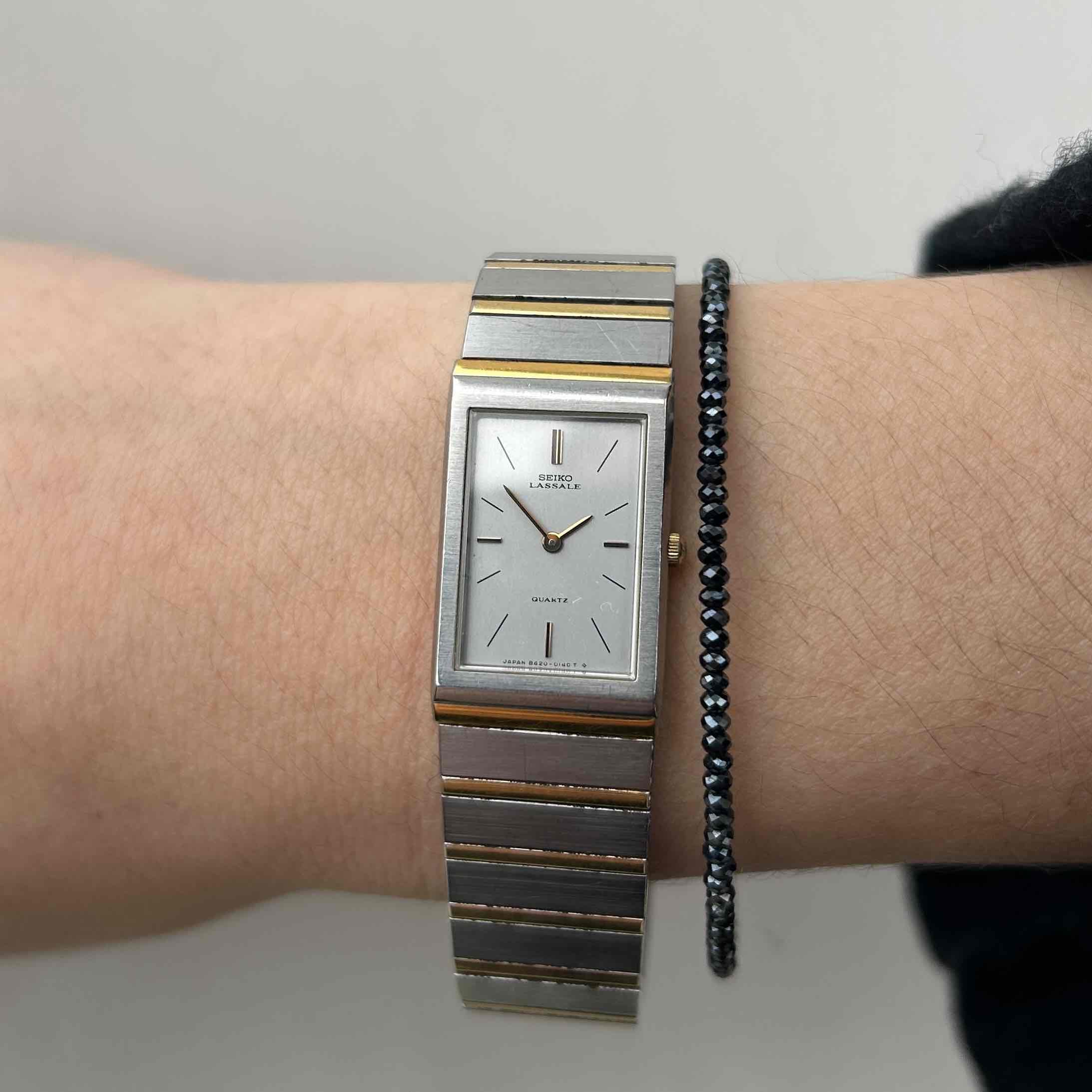 80s Vintage Seiko Lassale タンク ローマン デイト Seiko Lassale Tank: Ultra Thin Ladies Vintage 80s Two-Tone Gray
