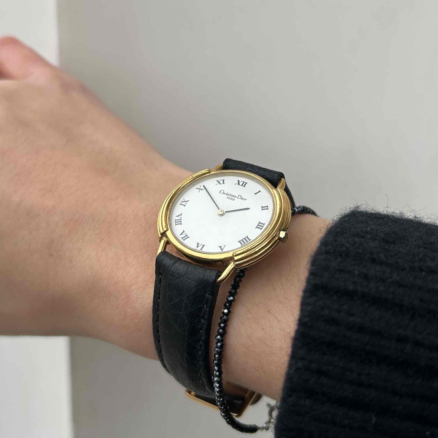 Christian Dior Watch: Vintage Ladies 80s Gold with Roman White Dial