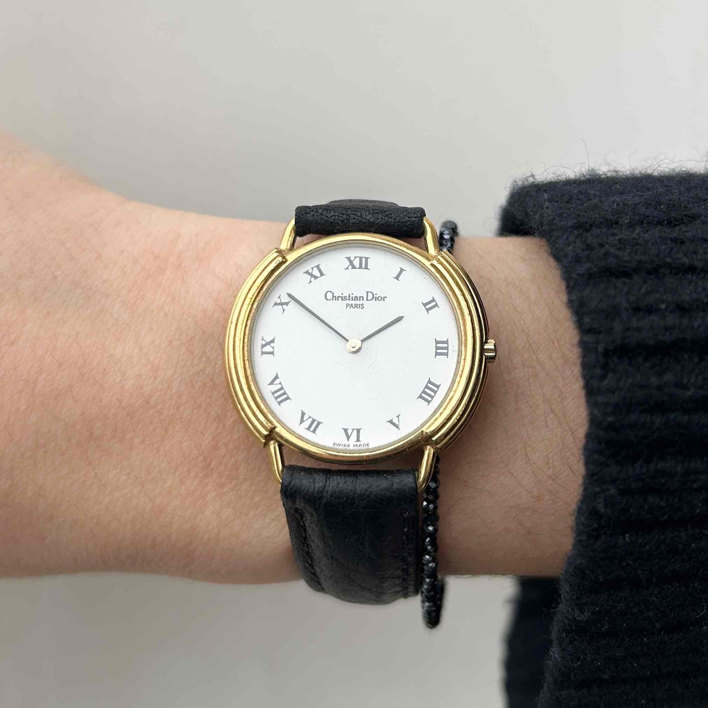 Christian Dior Watch: Vintage Ladies 80s Gold with Roman White Dial