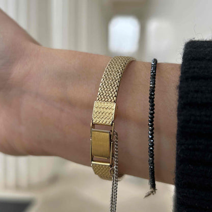 Seiko Cocktail Watch: Ladies Vintage 90s Ivory Dial Woven Bracelet