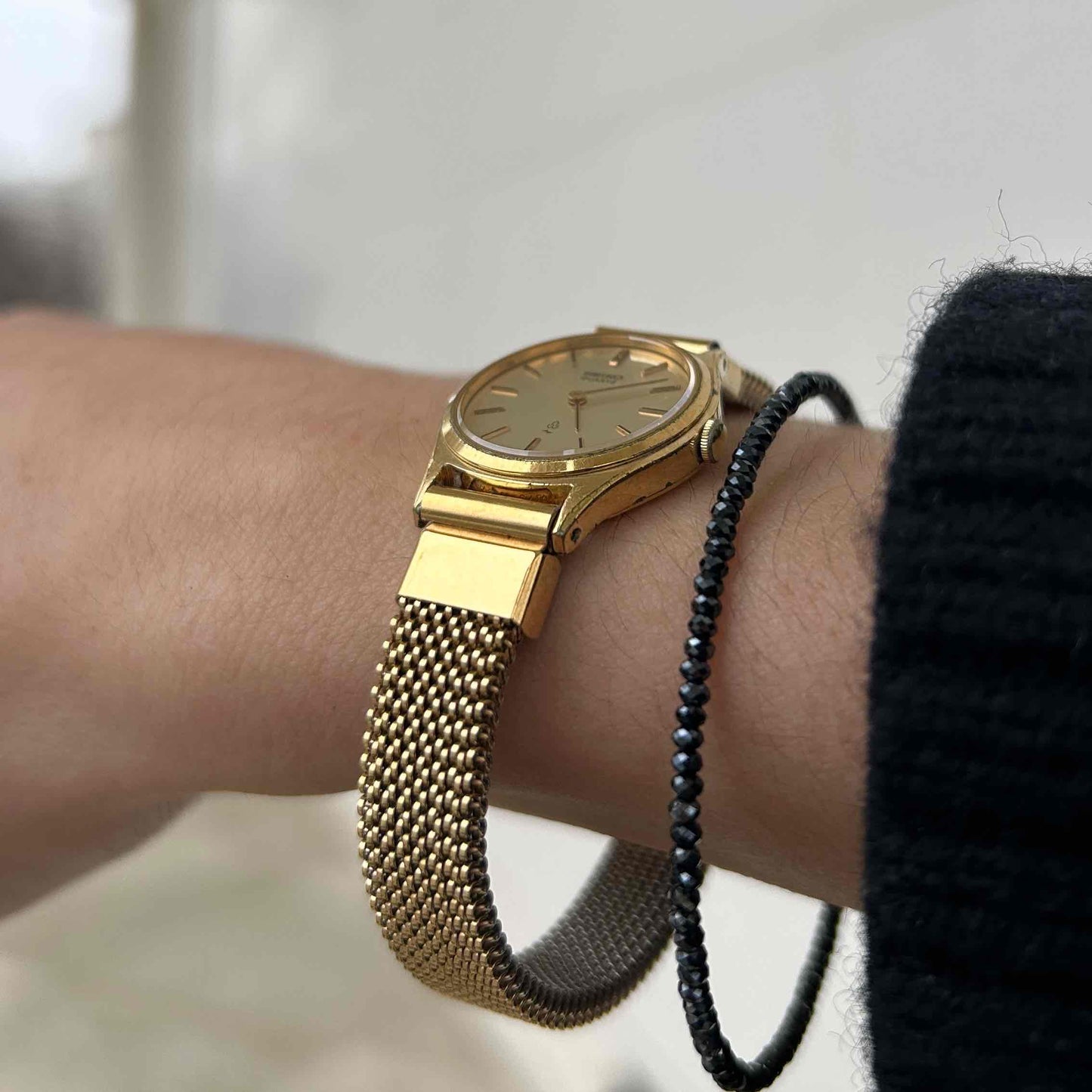 Seiko Ellipse Cocktail: Ladies Vintage Watch 80s Linen Dial Woven Bracelet