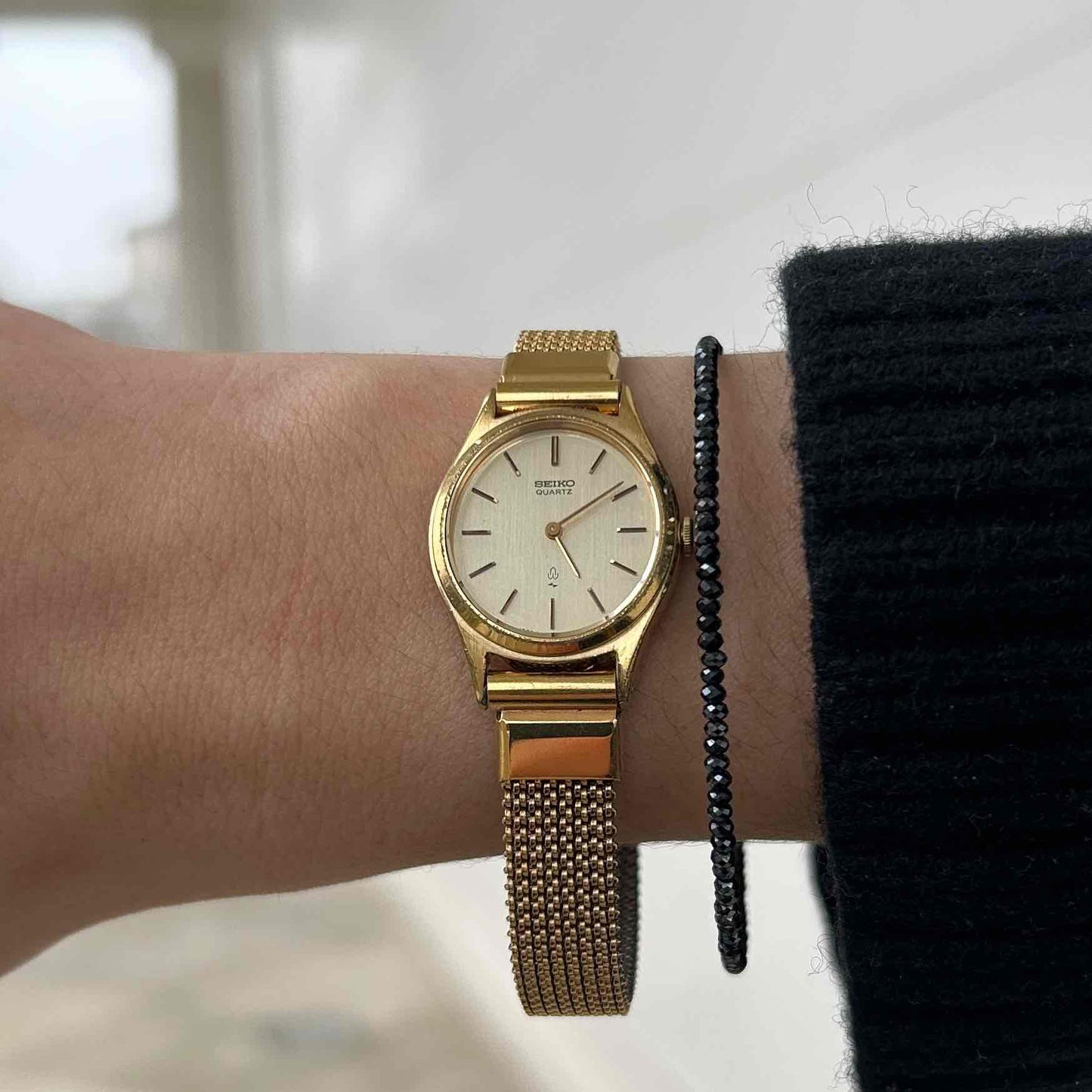 Seiko Ellipse Cocktail: Ladies Vintage Watch 80s Linen Dial Woven Bracelet