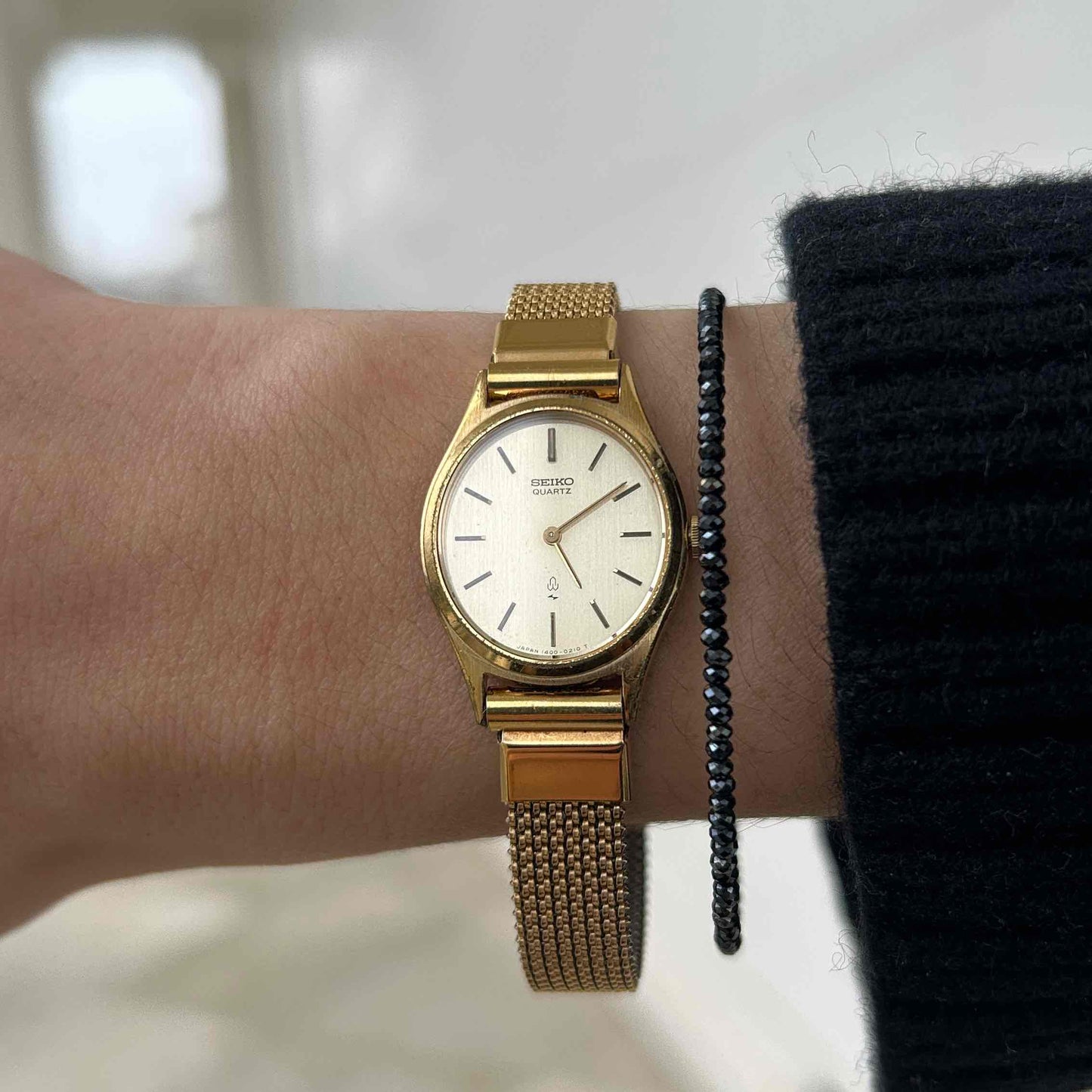 Seiko Ellipse Cocktail: Ladies Vintage Watch 80s Linen Dial Woven Bracelet