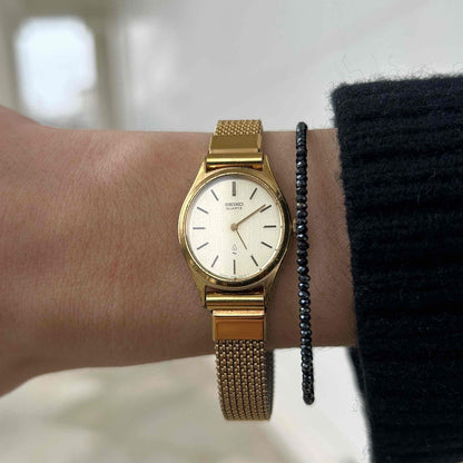 Seiko Ellipse Cocktail: Ladies Vintage Watch 80s Linen Dial Woven Bracelet