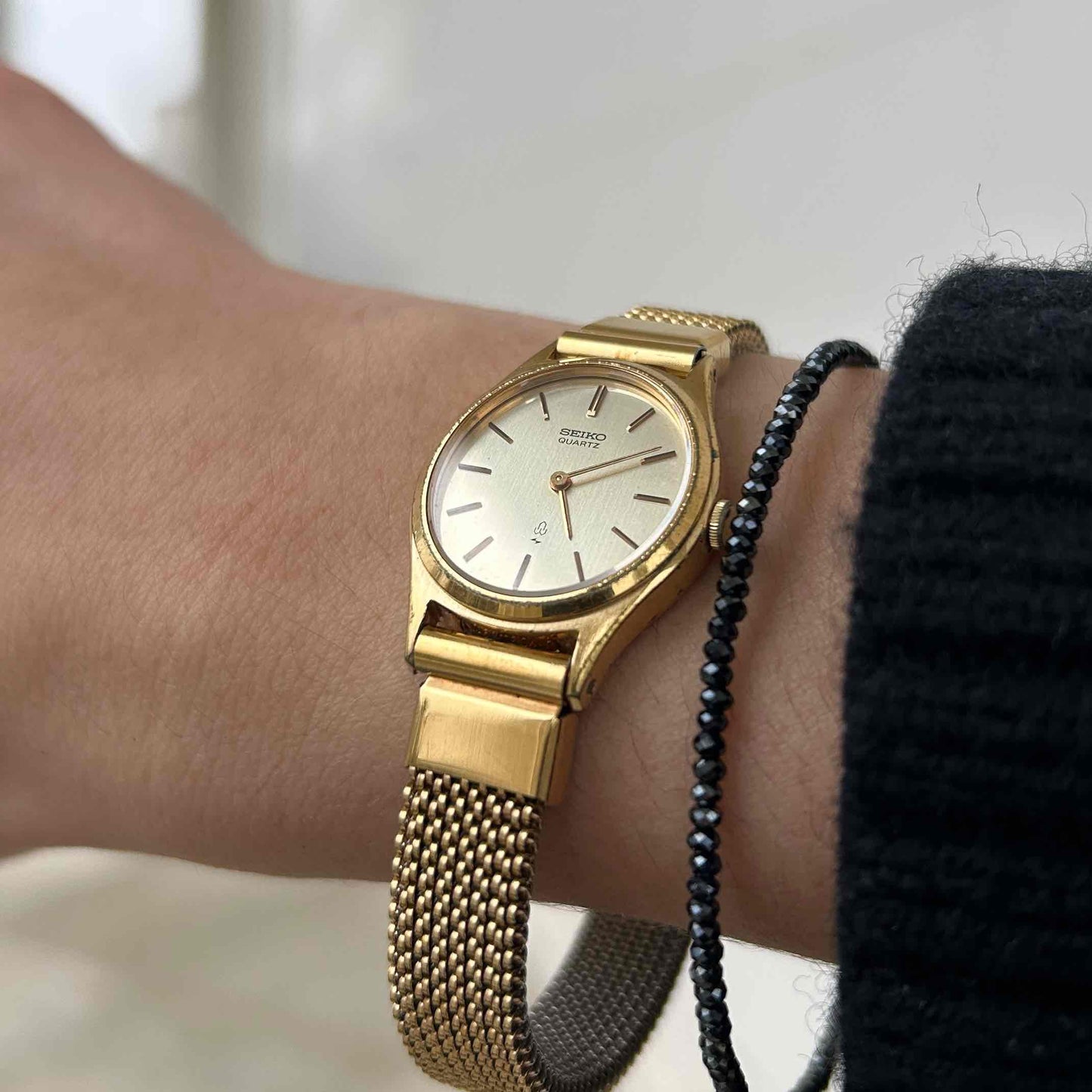 Seiko Ellipse Cocktail: Ladies Vintage Watch 80s Linen Dial Woven Bracelet