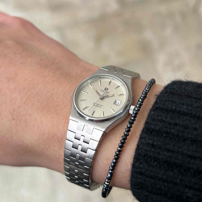 Tissot Seastar Watch: Ladies 80s Vintage Silver White Dial Date
