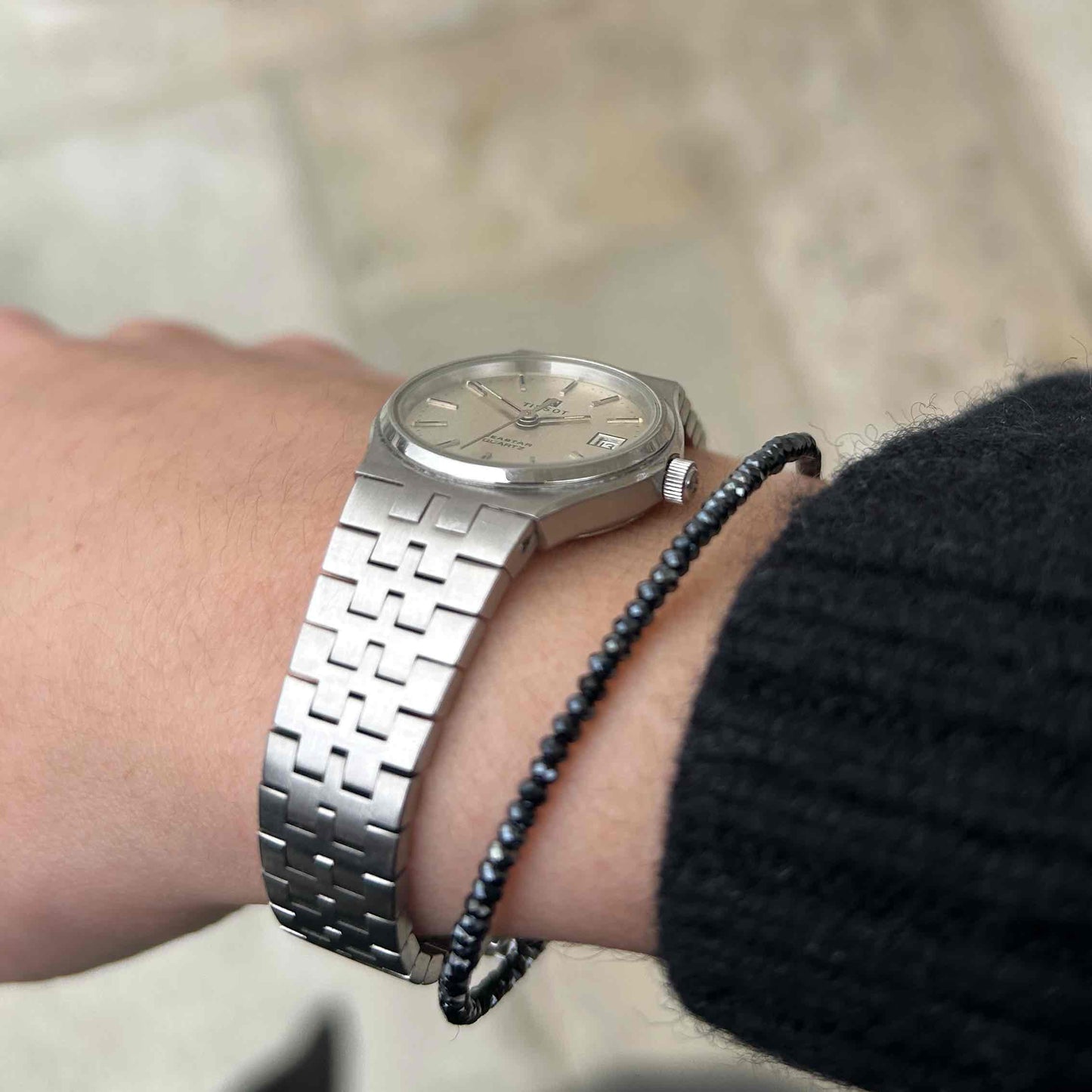 Tissot Seastar Watch: Ladies 80s Vintage Silver White Dial Date