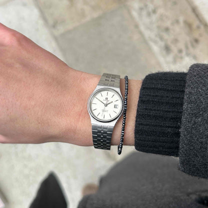 Tissot Seastar Watch: Ladies 80s Vintage Silver White Dial Date