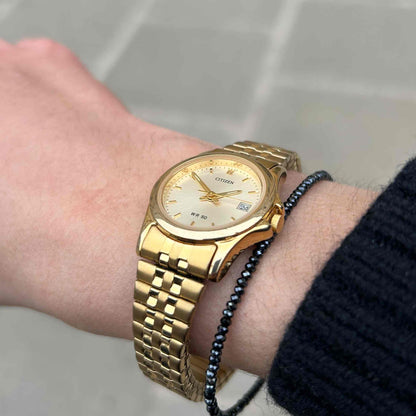 Citizen Ellipse Cocktail: Ladies Vintage Watch 90s Sunburst Dial Flexi Bracelet