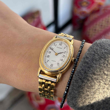 Pulsar by Seiko Ellipse: Vintage Ladies Watch 90s Golden with White Dial