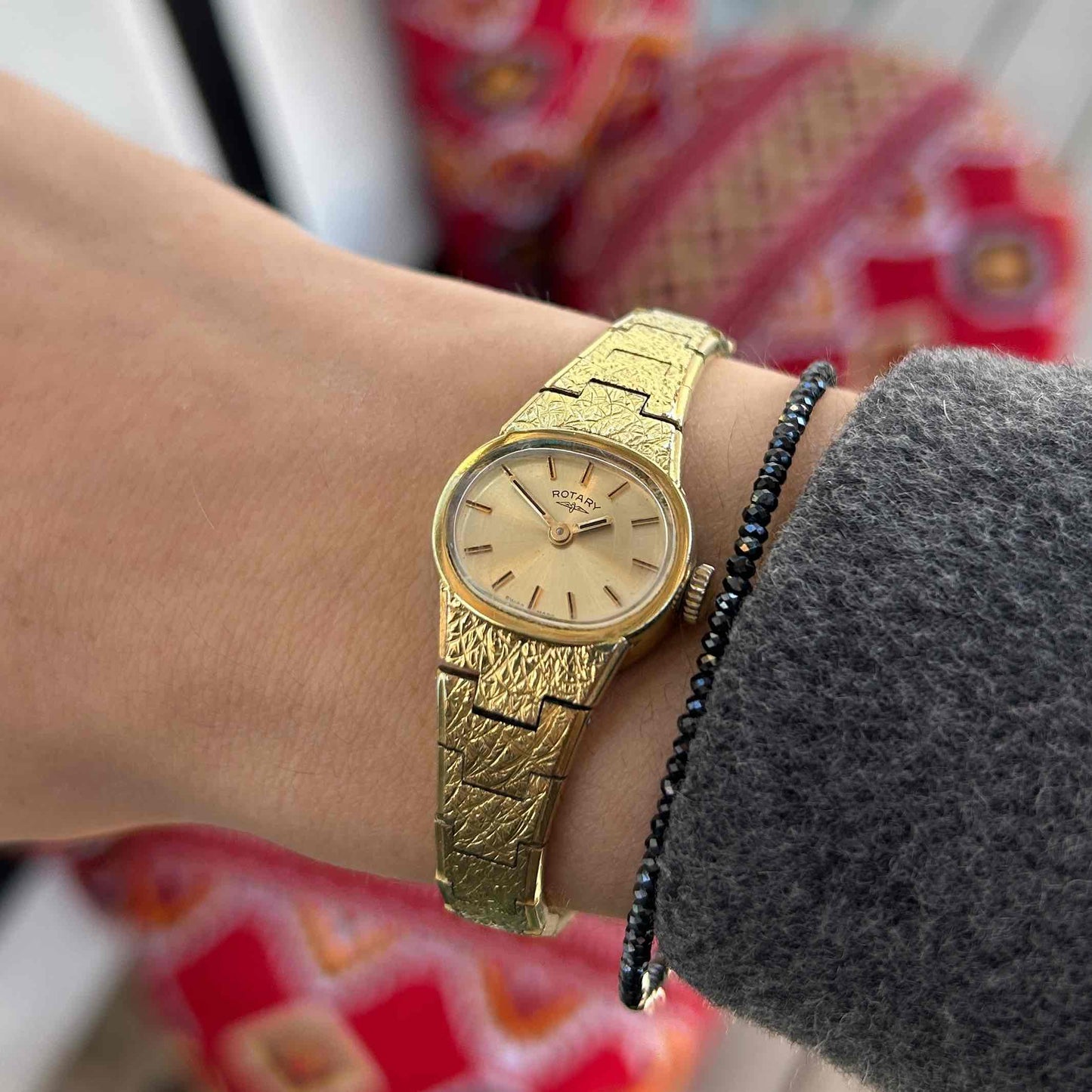 Rotary Cocktail Watch: Ladies 70s Mechanical Champagne Sunburst Dial
