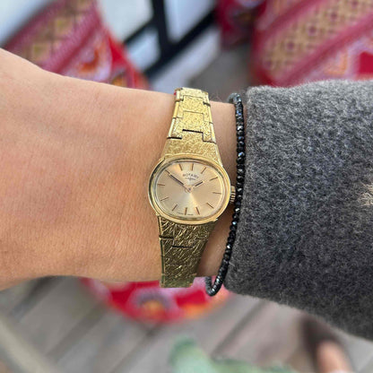 Rotary Cocktail Watch: Ladies 70s Mechanical Champagne Sunburst Dial