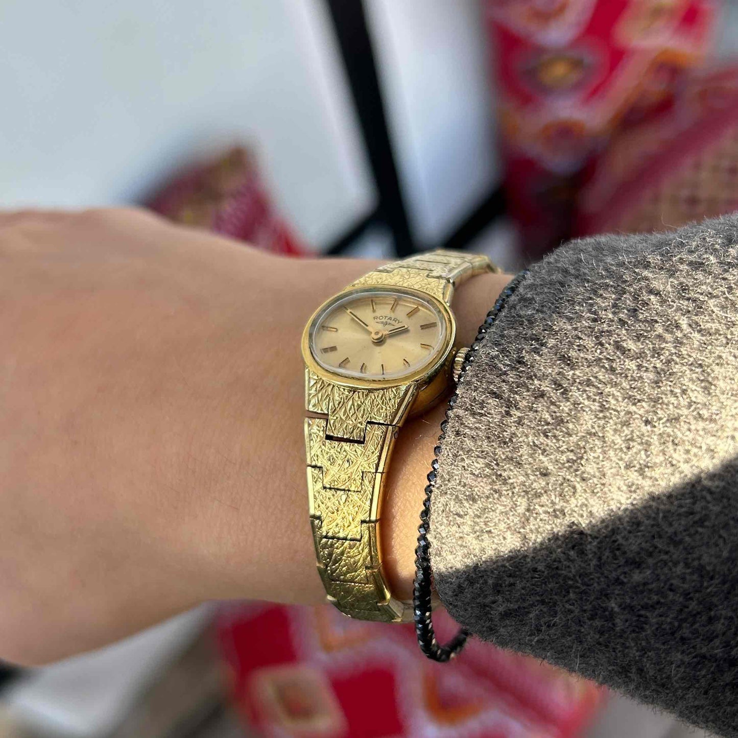 Rotary Cocktail Watch: Ladies 70s Mechanical Champagne Sunburst Dial