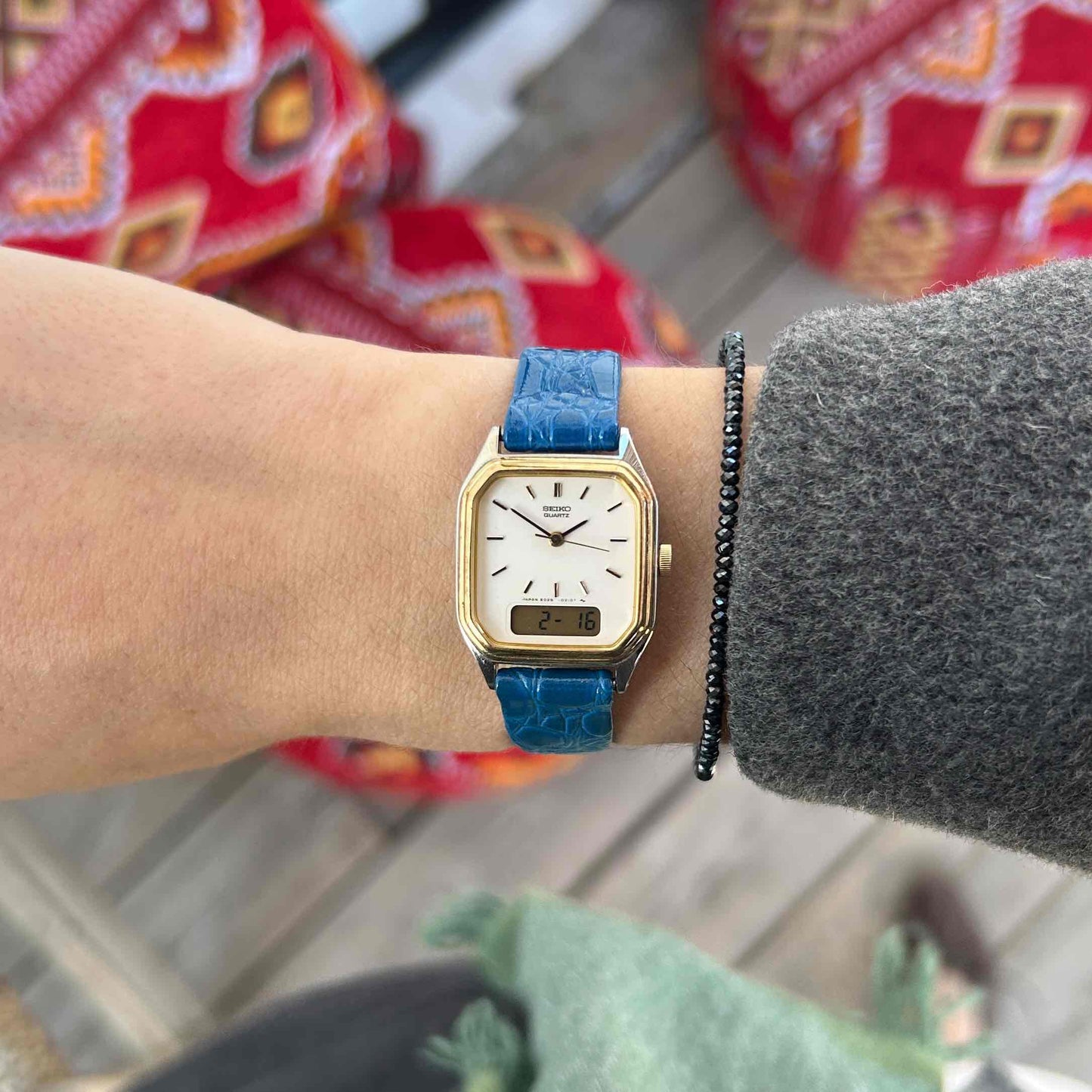 Seiko AnaDigi Watch: Ladies Vintage Gold Two-Tone 80s White Dial