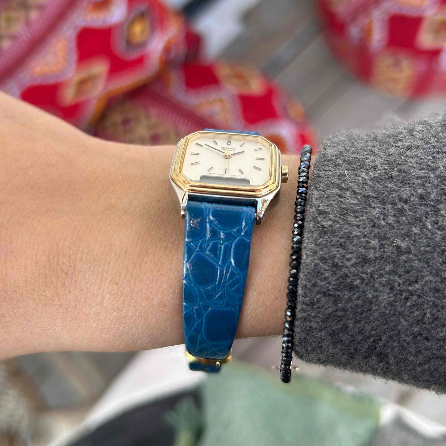 Seiko AnaDigi Watch: Ladies Vintage Gold Two-Tone 80s White Dial