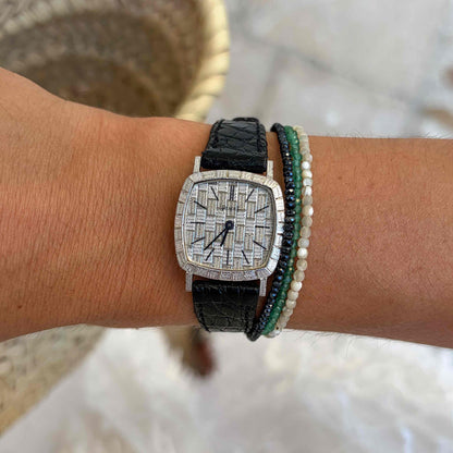Piaget Cocktail Watch: 18k White Gold Guilloché Cushion Case Ref. 9239 – 1960s