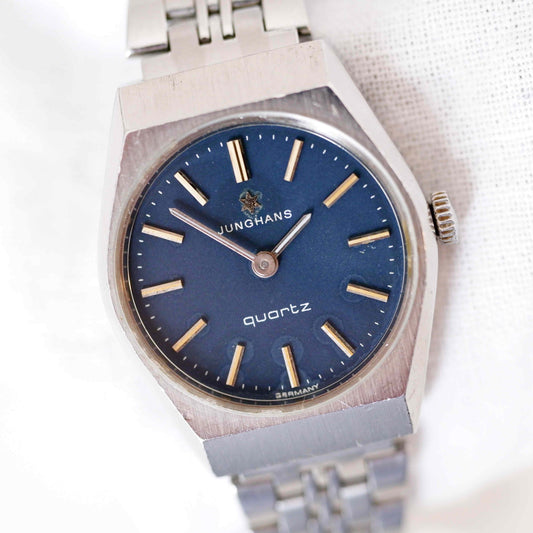 Junghans Vintage Ladies Watch: 90s Silver with Classic Blue Dial, First Front Side