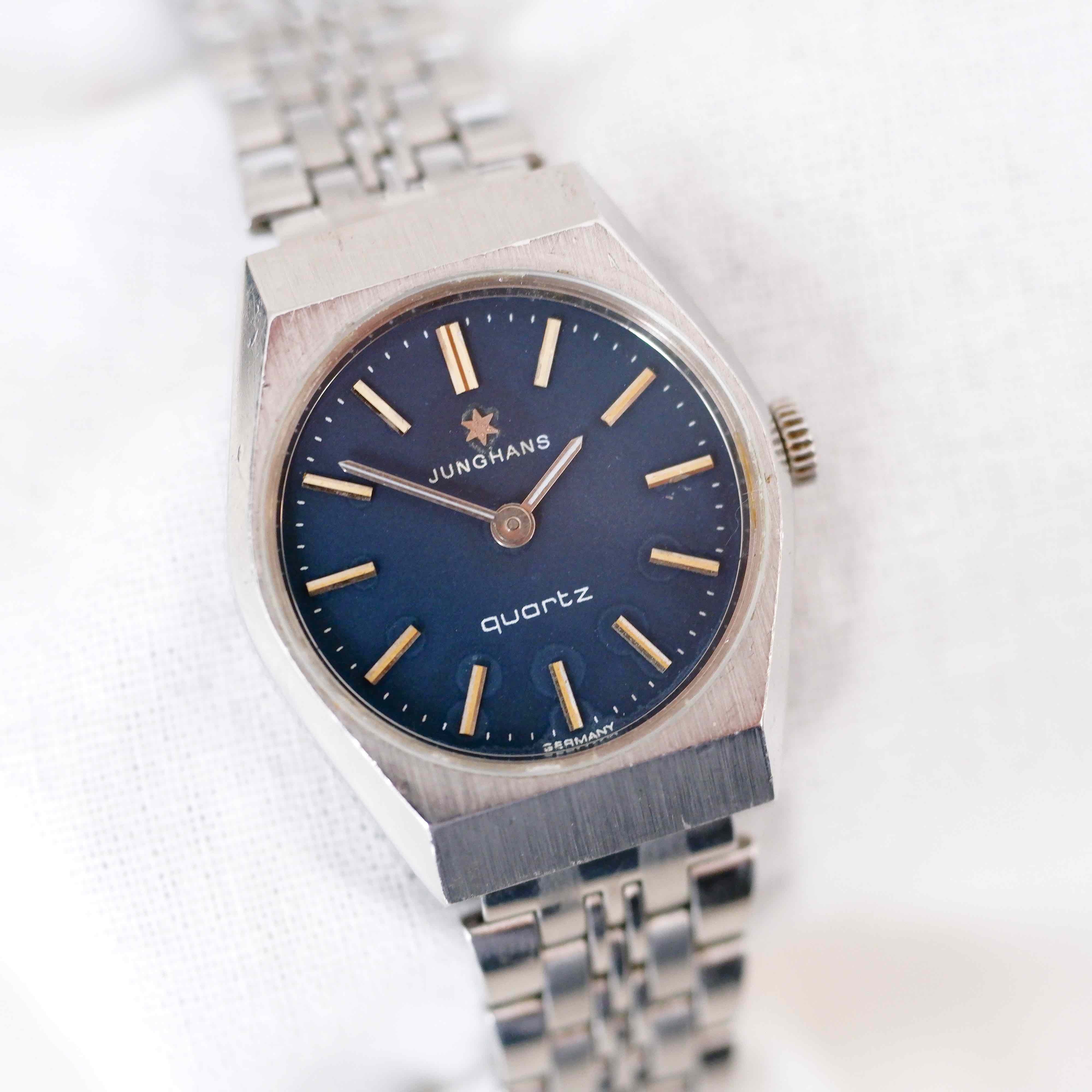 Junghans Vintage Watch Ladies 70s Silver with Classic Blue Dial