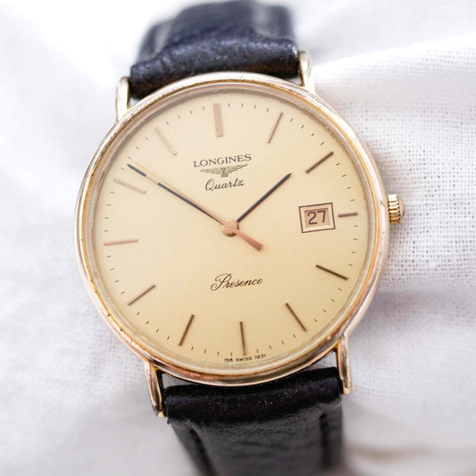 Longines Presence Vintage Ladies Watch: 90s Golden Iconic Gold Dial | First Front Side