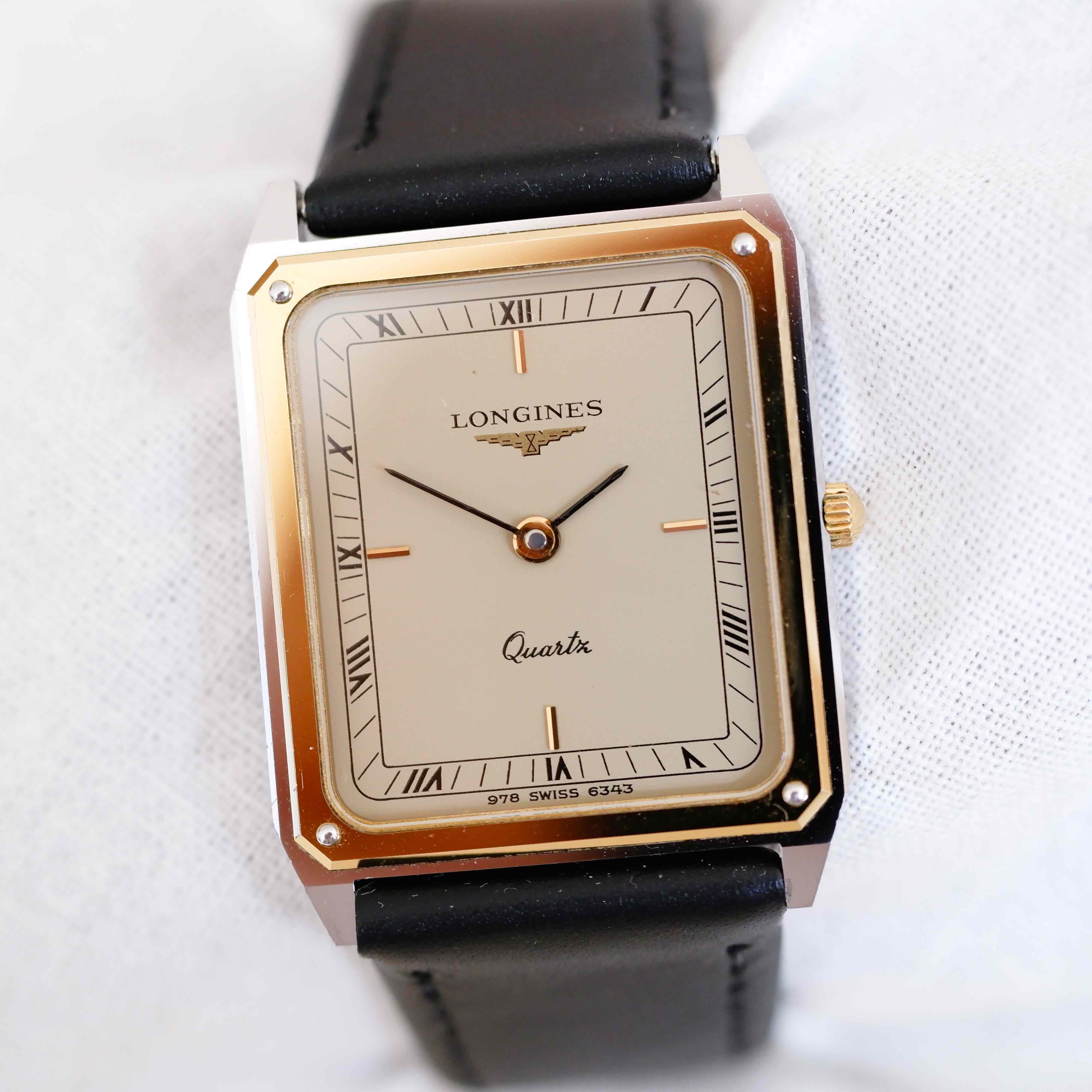 Longines Vintage Ladies Watch: 90s Golden Rectangular Roman