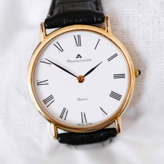 Maurice Lacroix Vintage Ladies Watch: 90s Gold Two Hand with Iconic Roman Numerals | First Front Side
