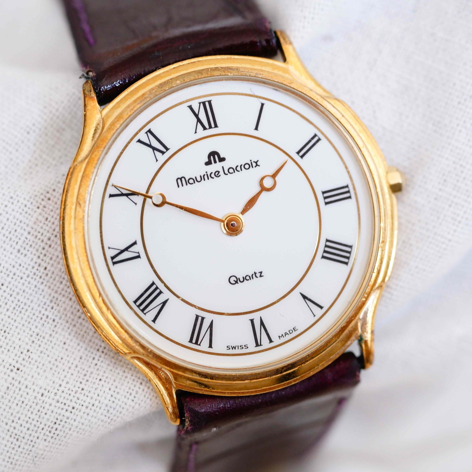 Maurice Lacroix Vintage Ladies Watch: 90s Golden with Classic Roman Numerals, First Front Side
