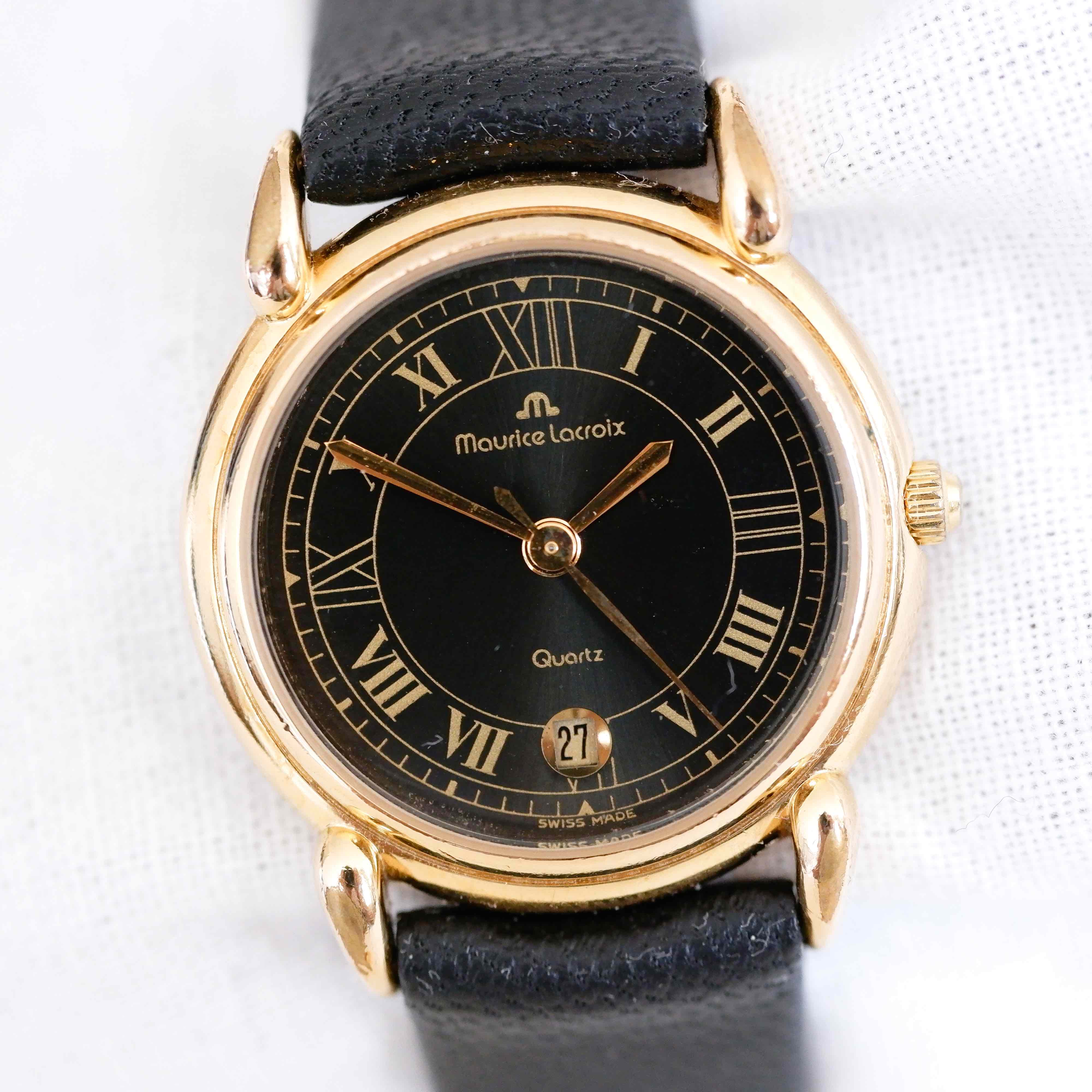 Maurice Lacroix Watch Vintage Ladies 90s Golden Black with Roman Numerals