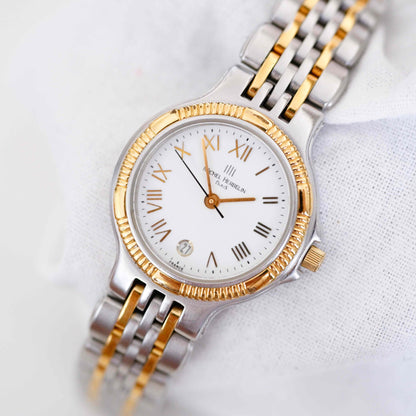 Michel Herbelin Vintage Ladies Watch: 90s Golden Two Tone Classic with Roman Numerals, Second Front Side